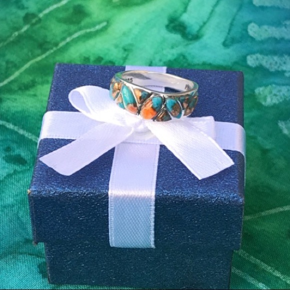 REAL Spiny Turquoise/sterling silver ring size 7 - Picture 8 of 8